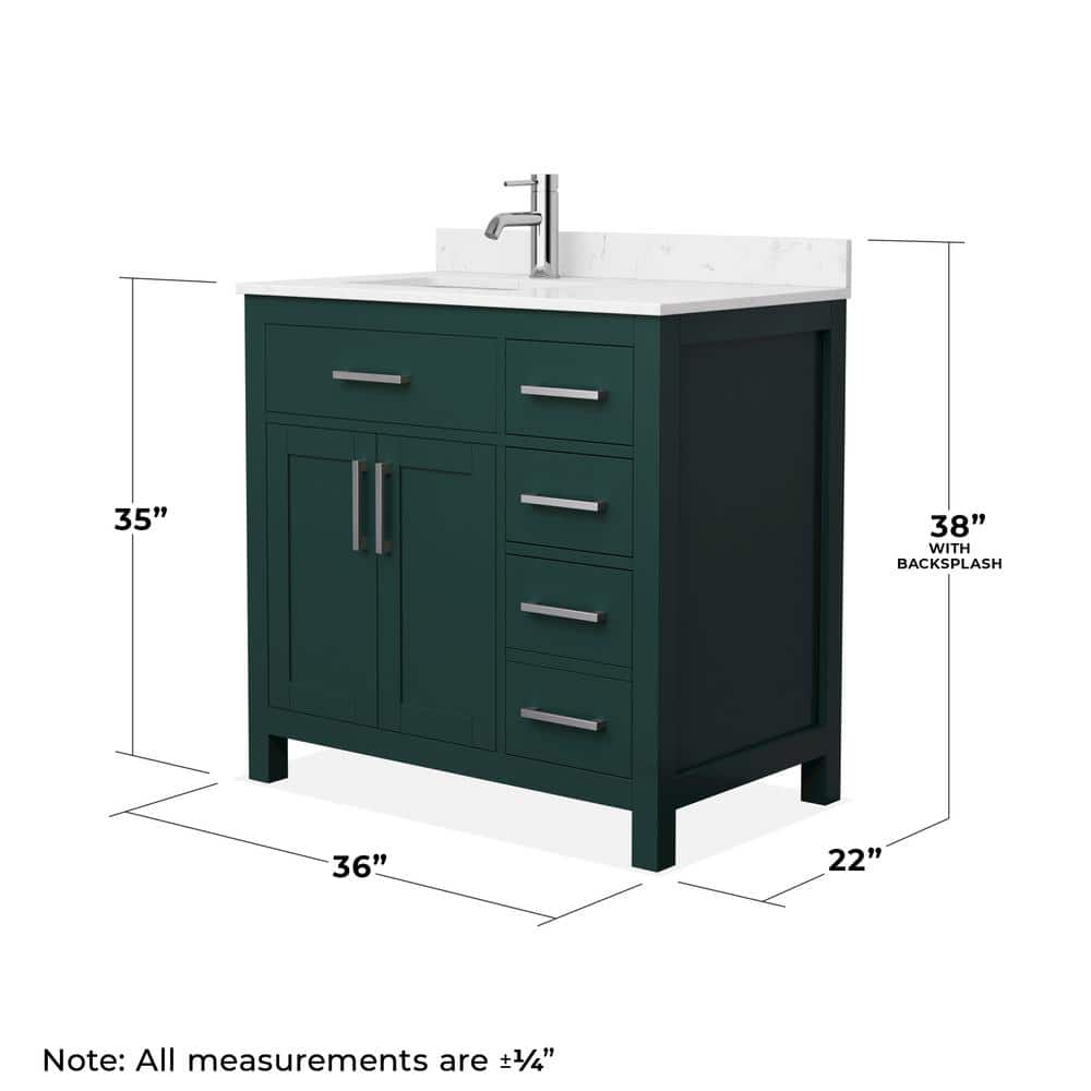 Wyndham Collection Beckett 36" Green Bathroom Vanity with Carrara Cultured Marble Top - Image 5