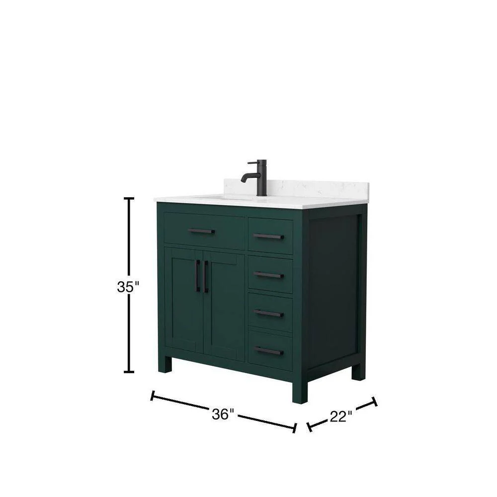 Wyndham Collection Beckett 36" Green Bathroom Vanity with Carrara Marble Top - Image 4