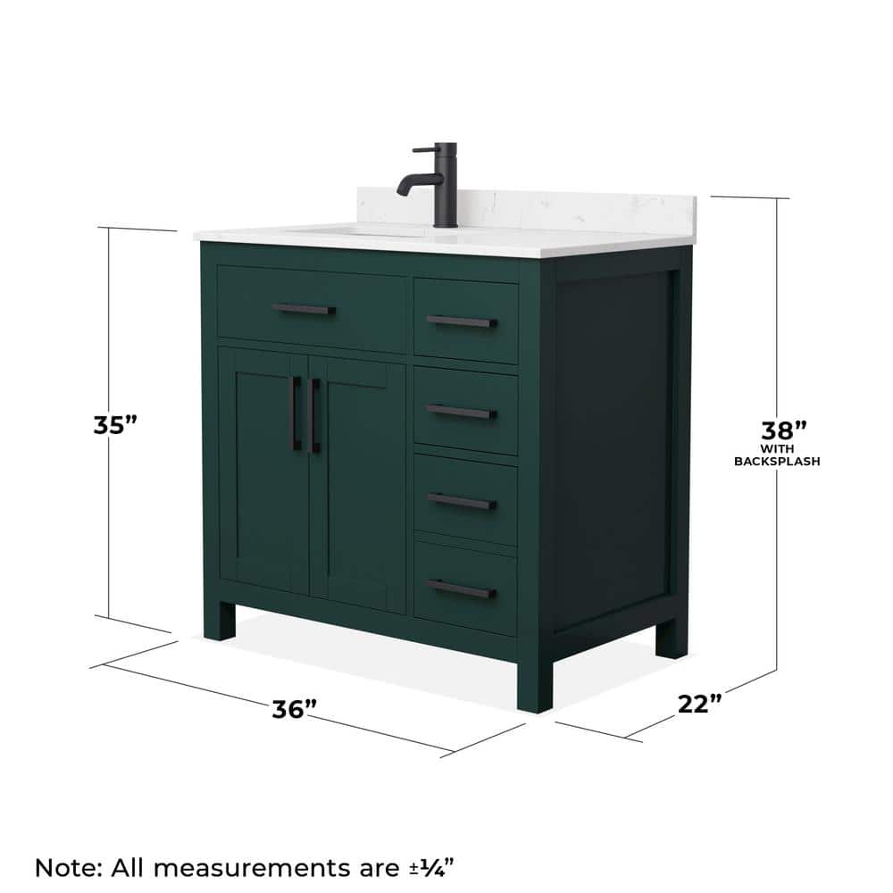 Wyndham Collection Beckett 36" Green Bathroom Vanity with Carrara Marble Top - Image 5