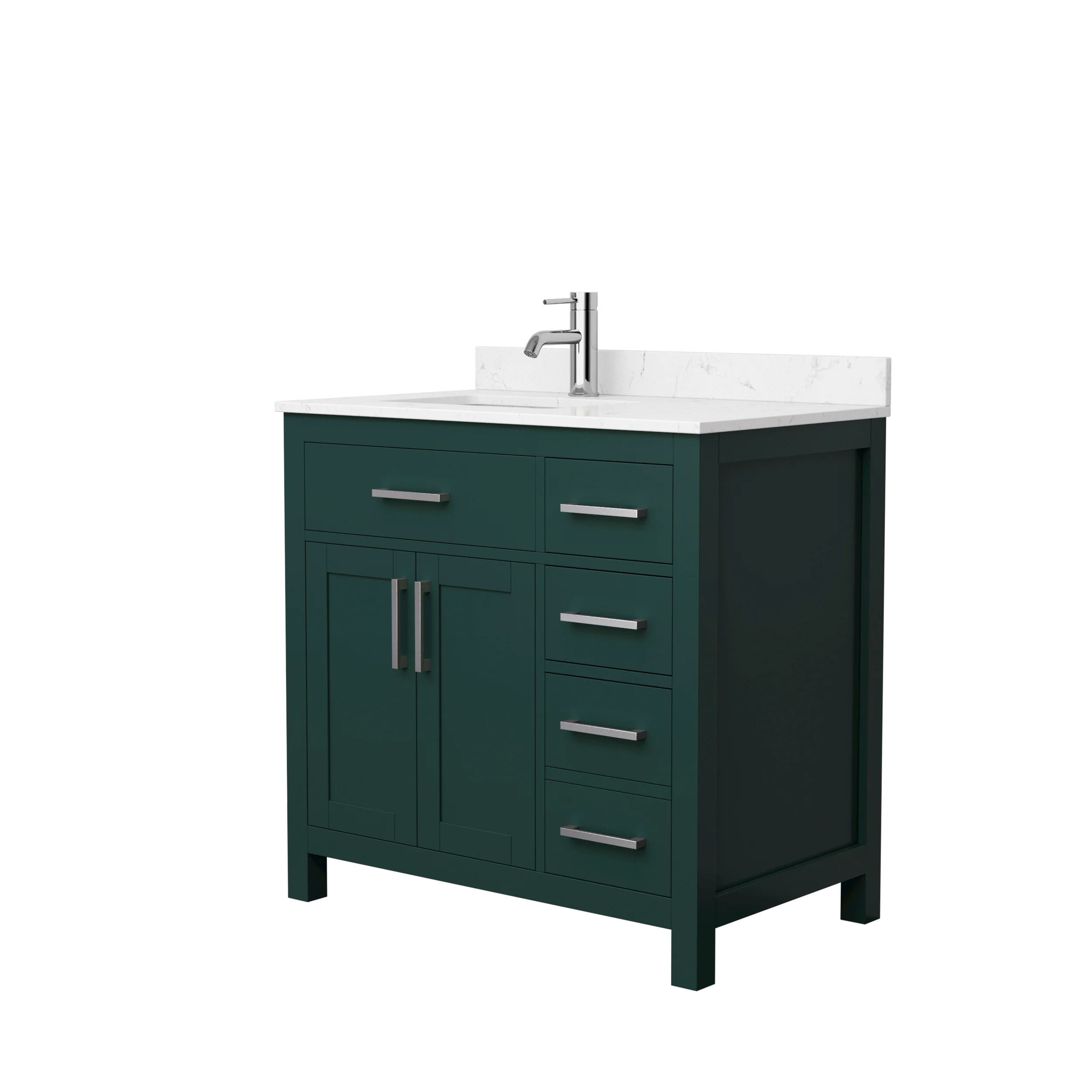 Wyndham Collection Beckett 36" Green Bathroom Vanity with Carrara Marble Top - Image 10