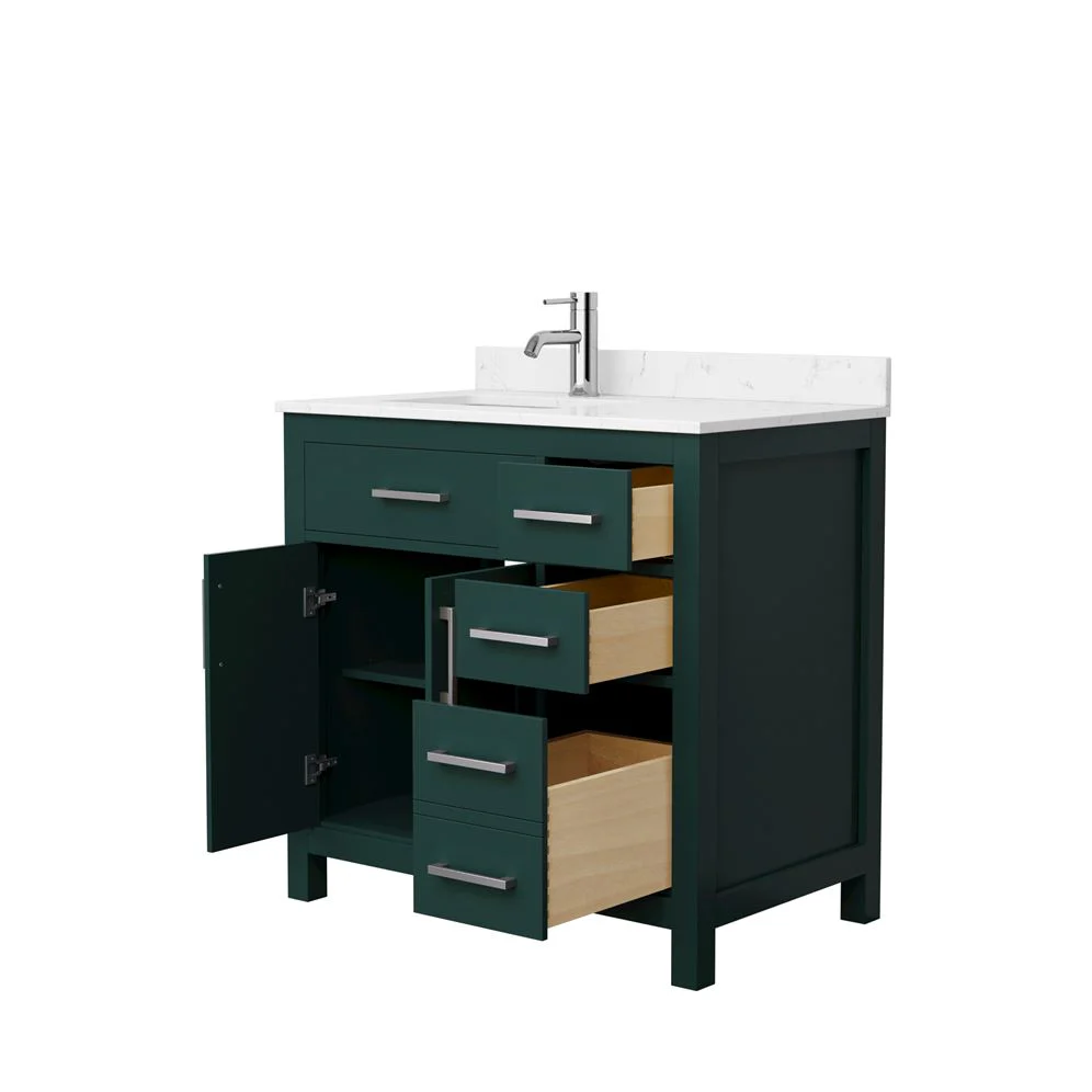 Wyndham Collection Beckett 36" Green Bathroom Vanity with Carrara Marble Top - Image 11