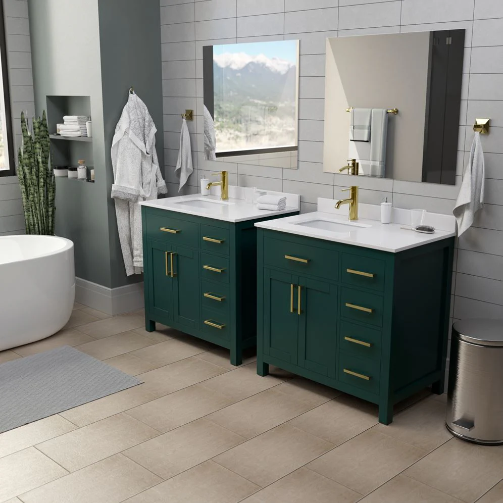 Wyndham Collection Beckett 36" Green Bathroom Vanity with Carrara Marble Top - Image 13