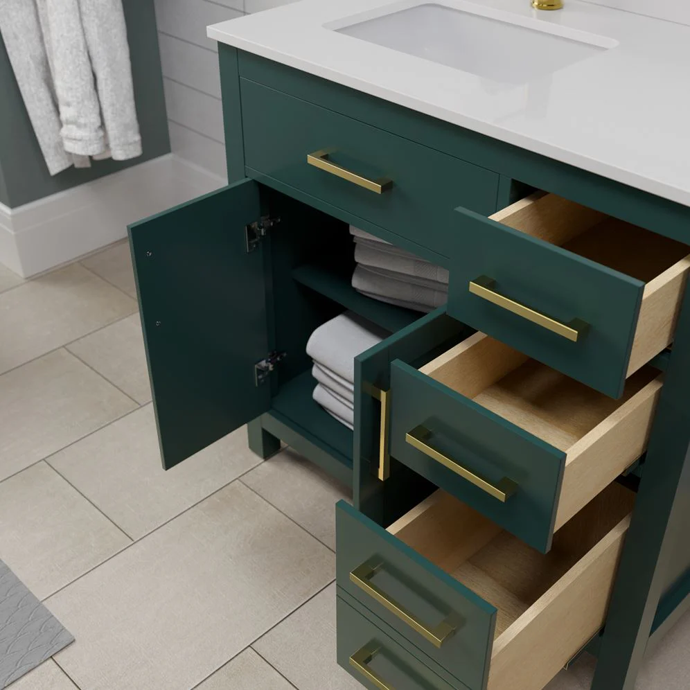 Wyndham Collection Beckett 36" Green Bathroom Vanity with Carrara Marble Top - Image 15