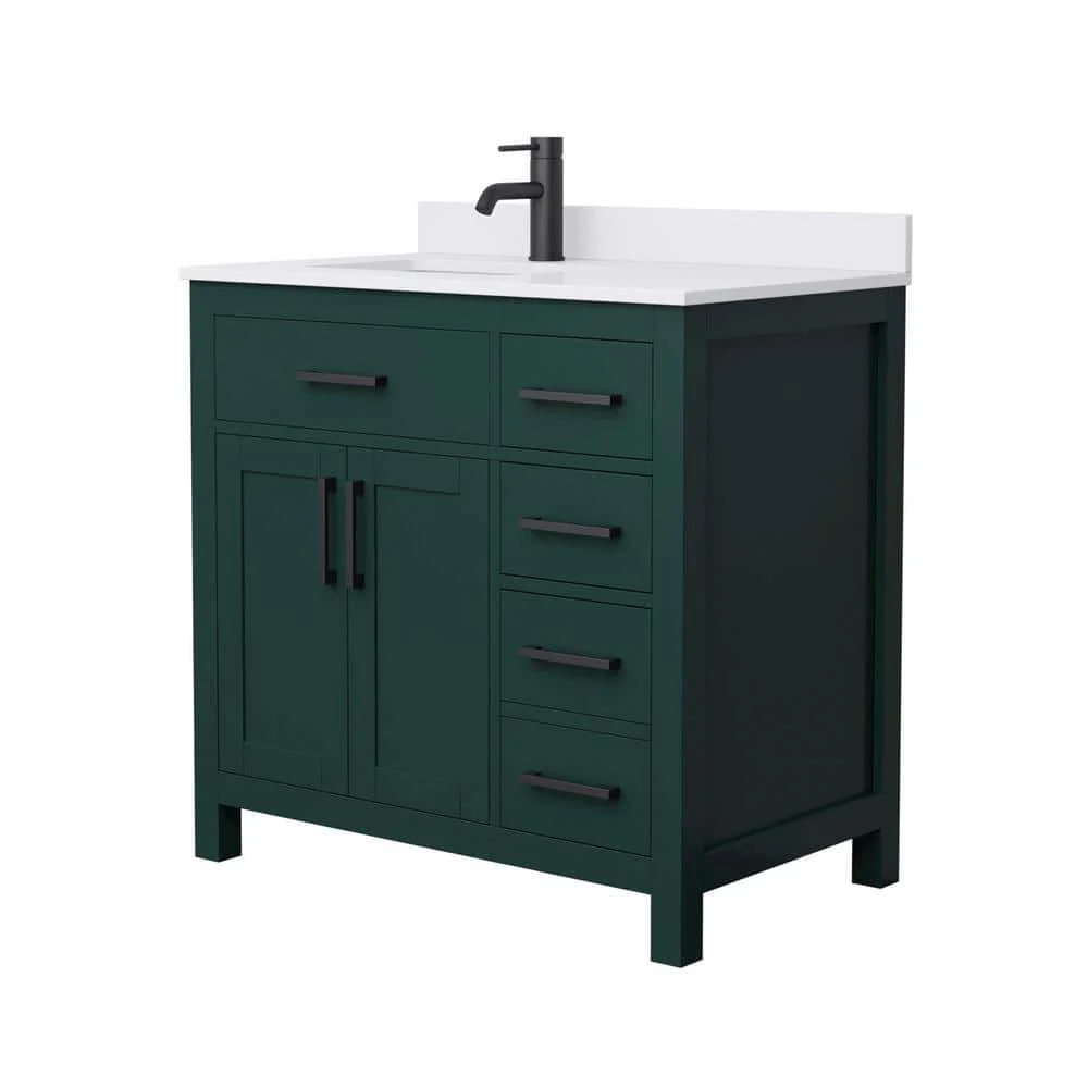 Wyndham Collection Beckett 36" Green Bathroom Vanity with White Cultured Marble Top - Image 2