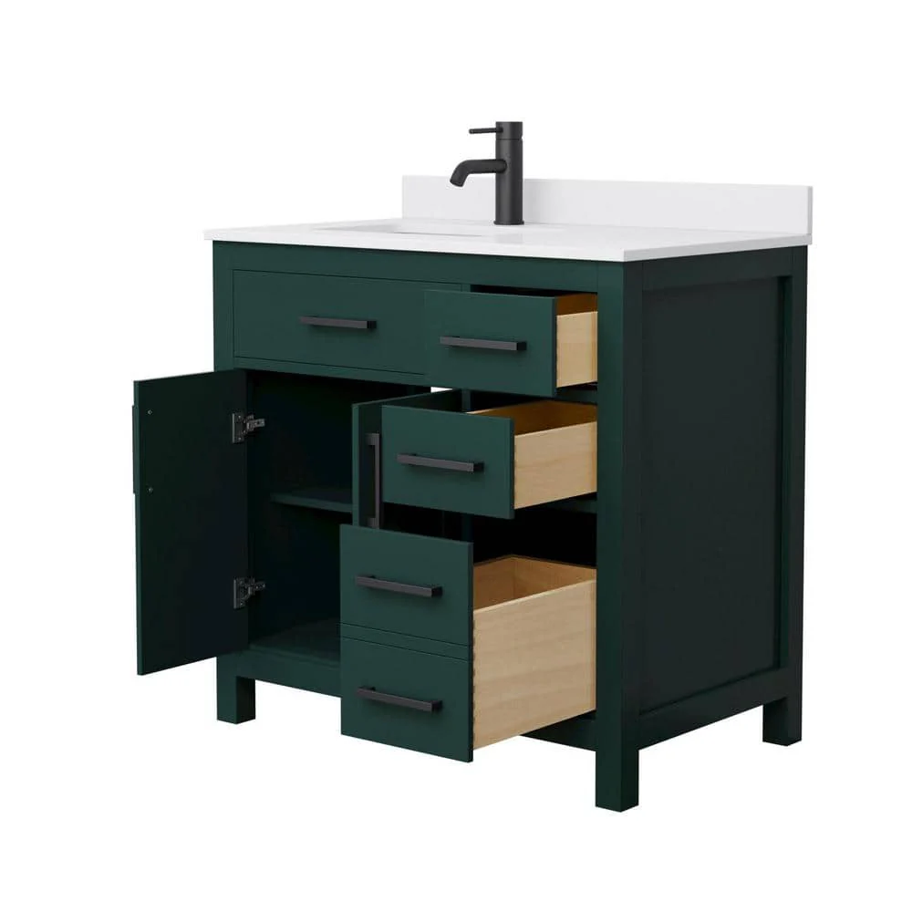 Wyndham Collection Beckett 36" Green Bathroom Vanity with White Cultured Marble Top - Image 3