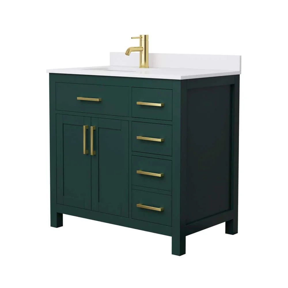 Wyndham Collection Beckett 36" Green Bathroom Vanity with White Cultured Marble Top - Image 2