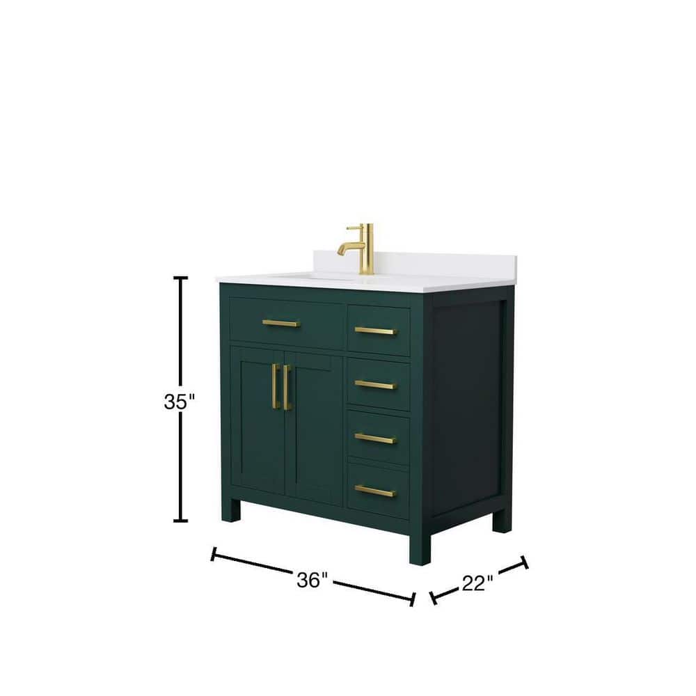 Wyndham Collection Beckett 36" Green Bathroom Vanity with White Cultured Marble Top - Image 5