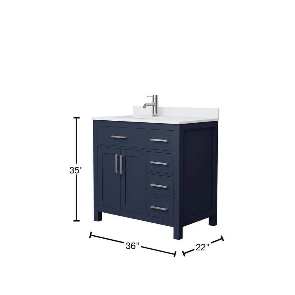 Wyndham Collection Beckett 36" Dark Blue Bathroom Vanity with Cultured Marble Top - Image 10
