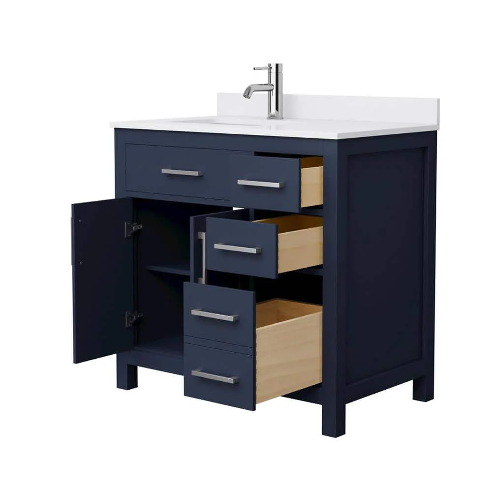 Wyndham Collection Beckett 36" Dark Blue Bathroom Vanity with Cultured Marble Top - Image 11
