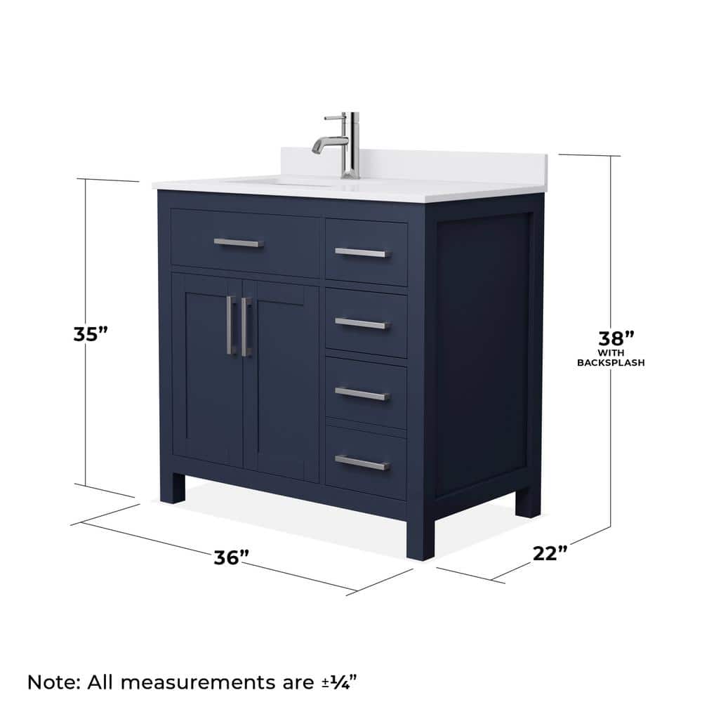 Wyndham Collection Beckett 36" Dark Blue Bathroom Vanity with Cultured Marble Top - Image 12