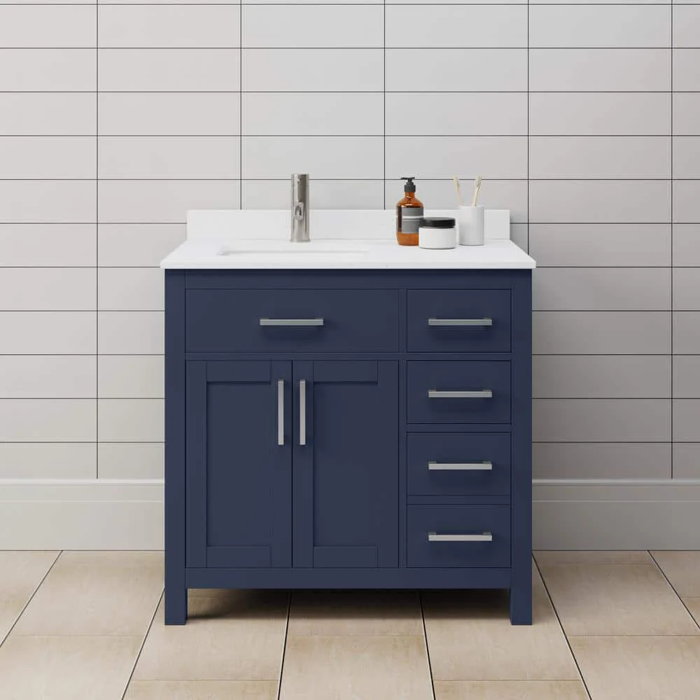 Wyndham Collection Beckett 36" Dark Blue Bathroom Vanity with Cultured Marble Top - Image 8