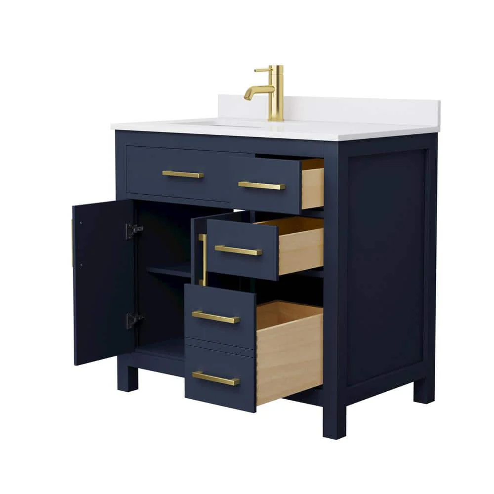 Wyndham Collection Beckett 36" Single Sink Bathroom Vanity in Dark Blue with Cultured Marble Top - Image 3
