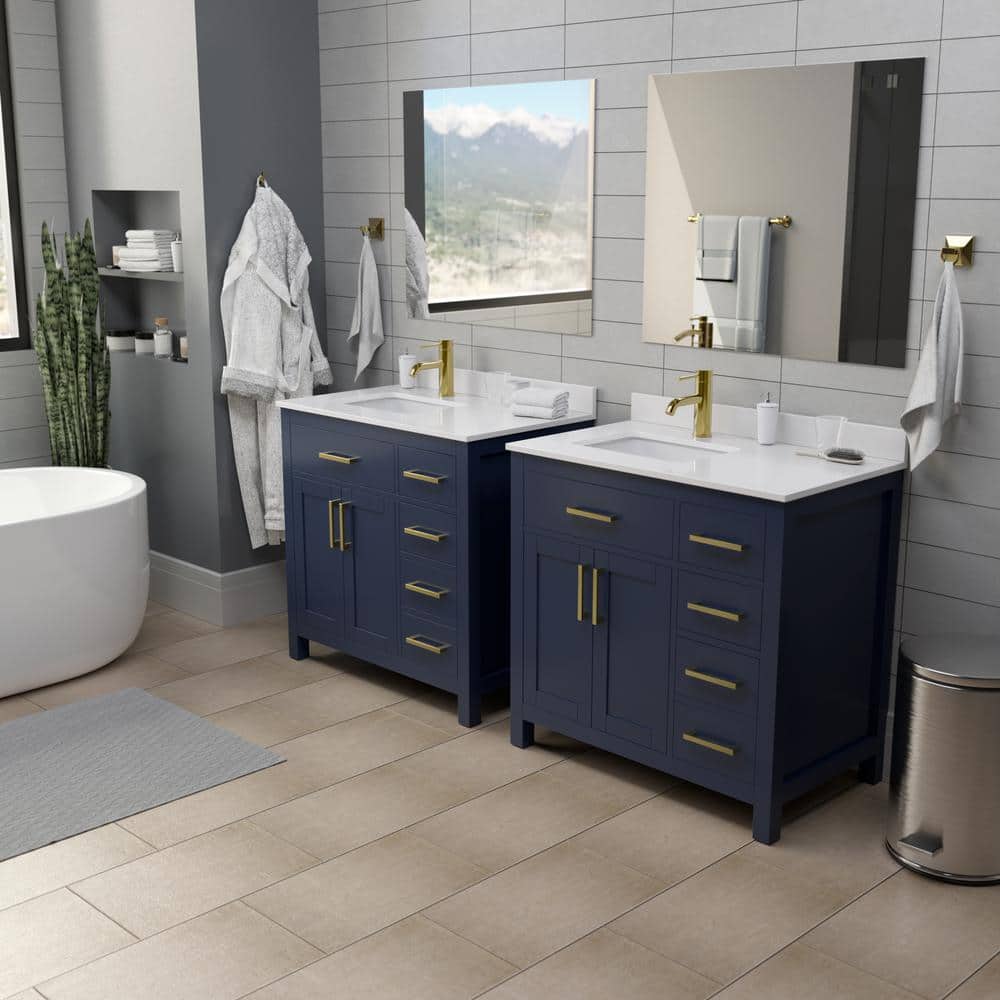 Wyndham Collection Beckett 36" Single Sink Bathroom Vanity in Dark Blue with Cultured Marble Top - Image 5