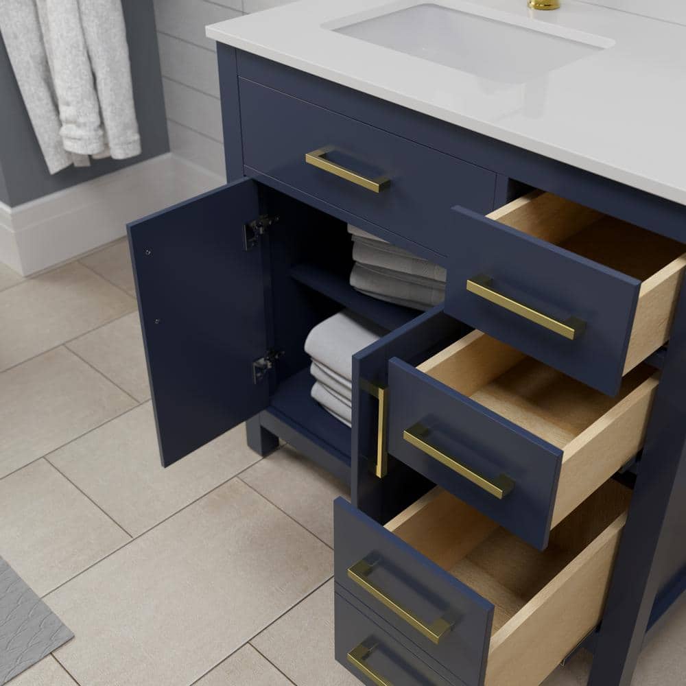 Wyndham Collection Beckett 36" Single Sink Bathroom Vanity in Dark Blue with Cultured Marble Top - Image 6
