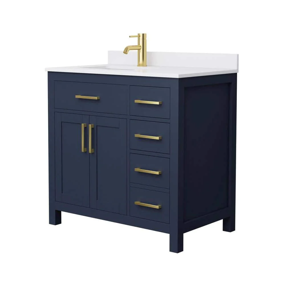 Wyndham Collection Beckett 36" Single Sink Bathroom Vanity in Dark Blue with Cultured Marble Top - Image 2