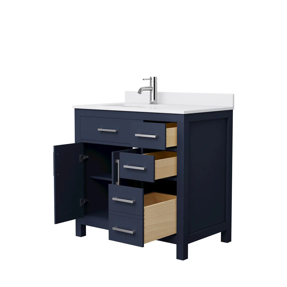 Wyndham Collection Beckett 36" Single Sink Bathroom Vanity in Dark Blue with Cultured Marble Top - Image 9