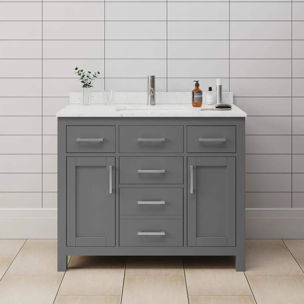 Wyndham Collection Beckett 42" Dark Gray Vanity with Carrara Marble Top