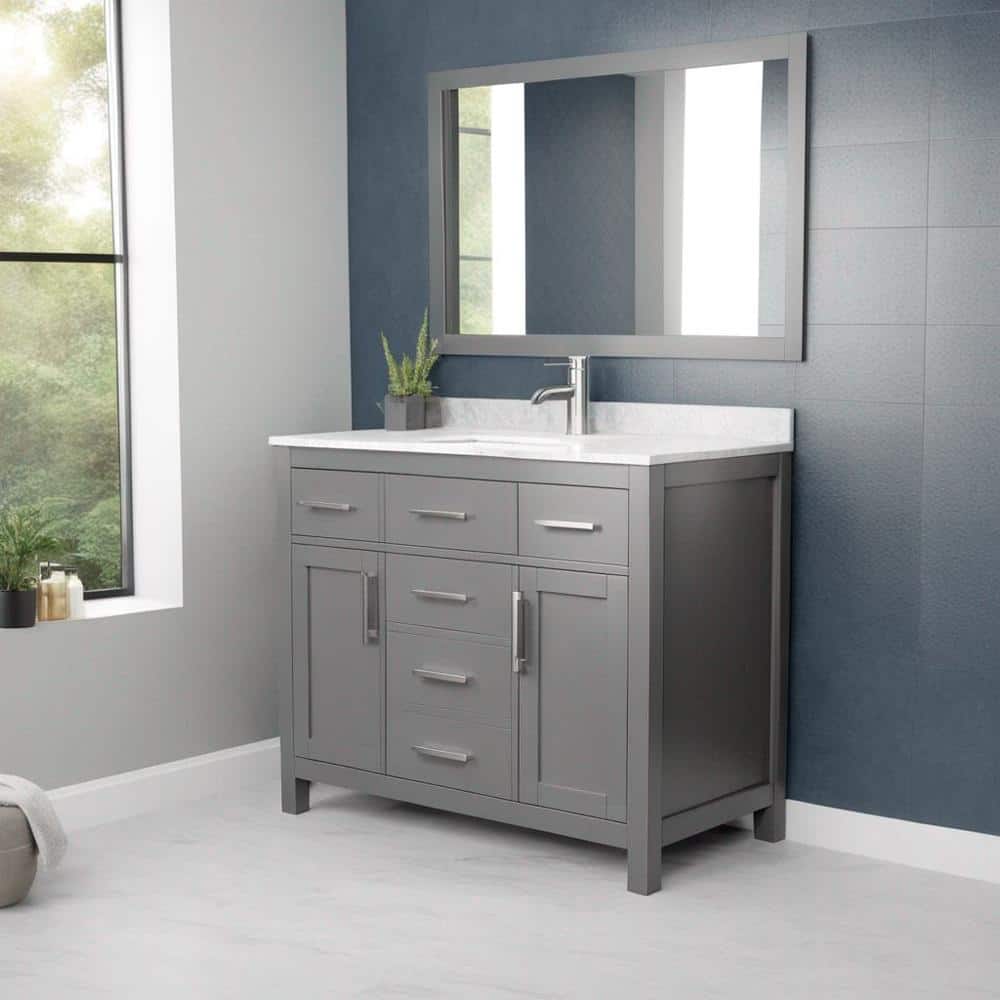 Wyndham Collection Beckett 42" Dark Gray Vanity with Carrara Marble Top - Image 2