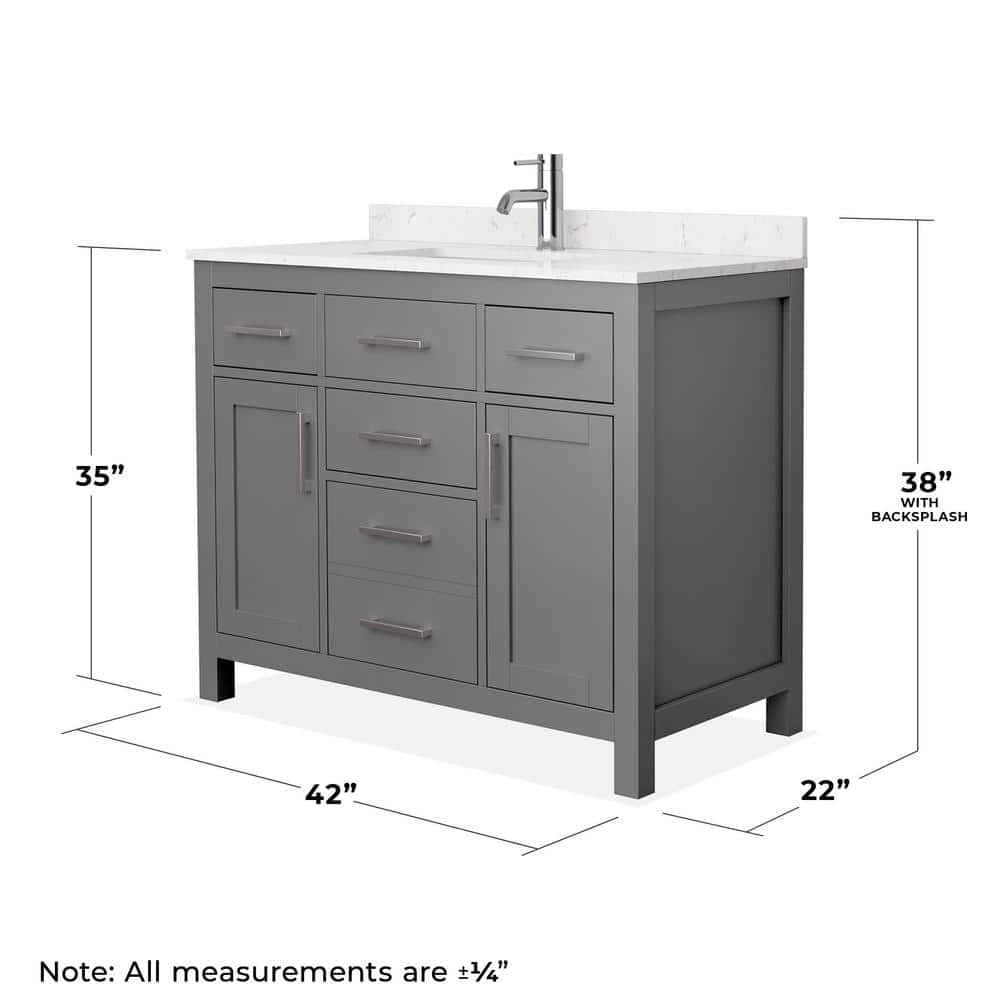 Wyndham Collection Beckett 42" Dark Gray Vanity with Carrara Marble Top - Image 6
