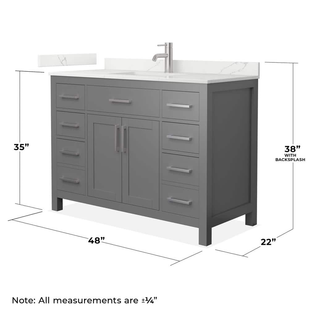 Wyndham Collection Beckett 48 in. Dark Gray Bath Vanity with Giotto Quartz Top - Image 4