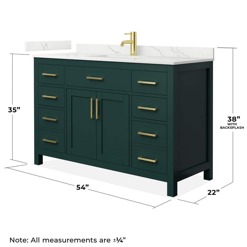 Wyndham Collection Beckett 54 in. Green Bathroom Vanity with Giotto Quartz Top - Image 3