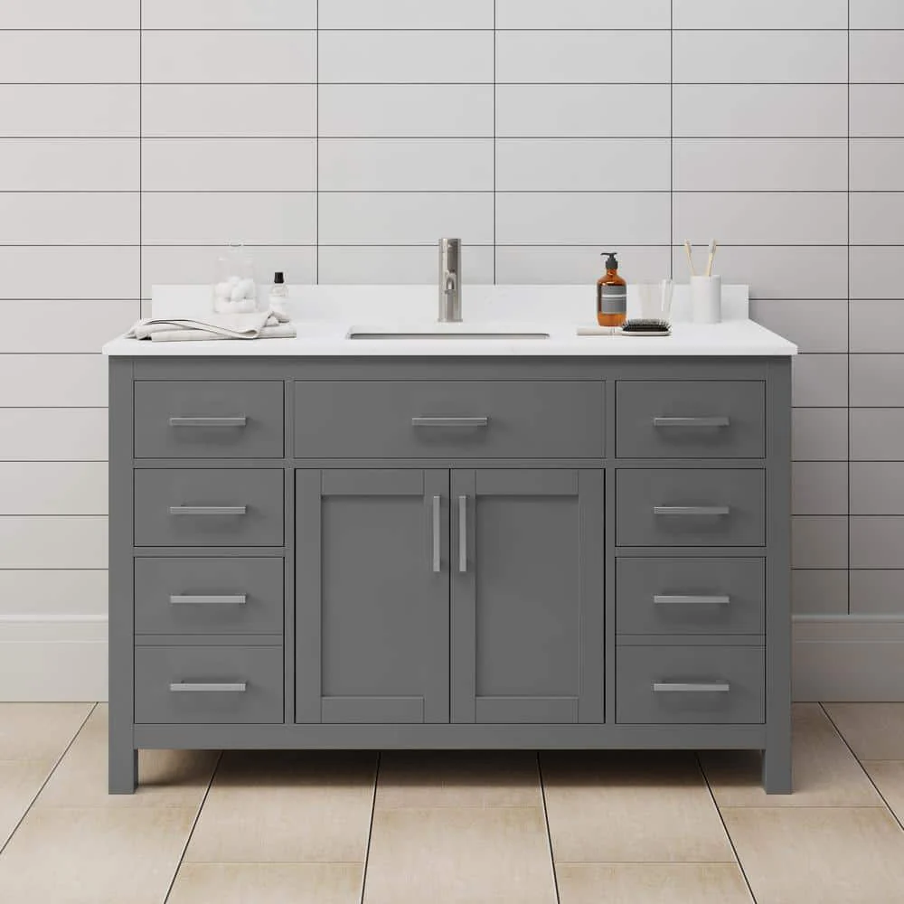 Wyndham Collection Beckett 54" Single Vanity in Dark Gray with Cultured Marble Top