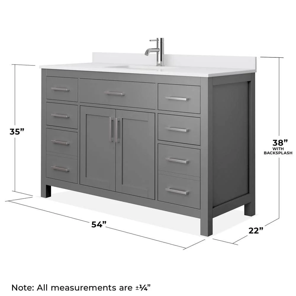 Wyndham Collection Beckett 54" Single Vanity in Dark Gray with Cultured Marble Top - Image 6