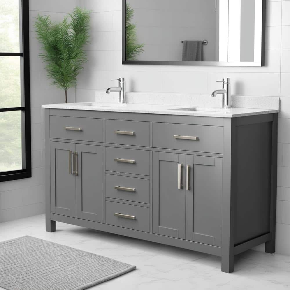 Wyndham Collection Beckett 60" Double Bath Vanity in Dark Gray with Cultured Marble Top and White Basins - Image 2