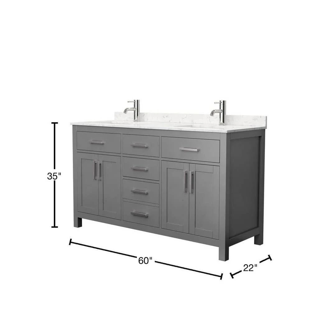 Wyndham Collection Beckett 60" Double Bath Vanity in Dark Gray with Cultured Marble Top and White Basins - Image 5