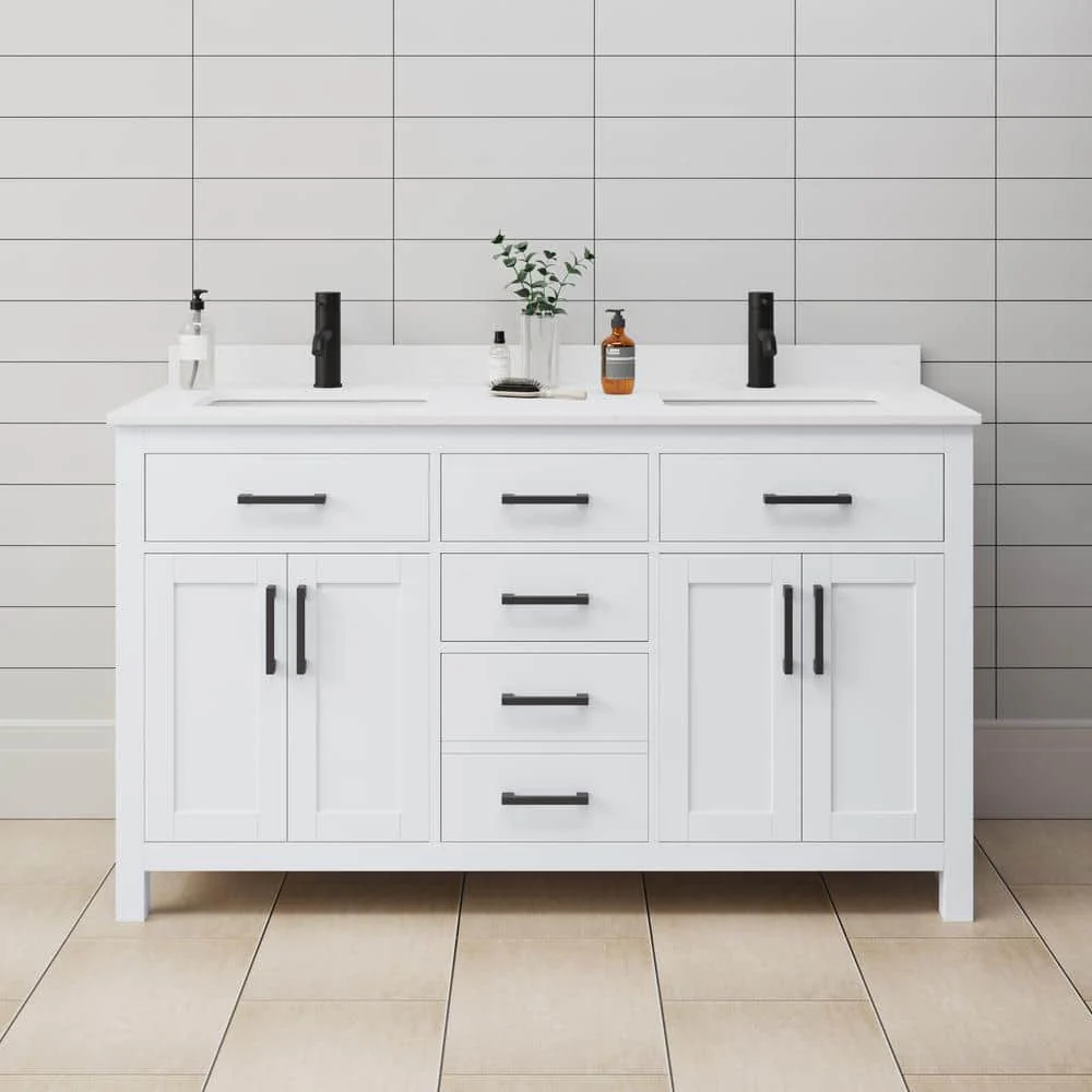 Wyndham Collection Beckett 60" Double Sink Bathroom Vanity with Cultured Marble Top