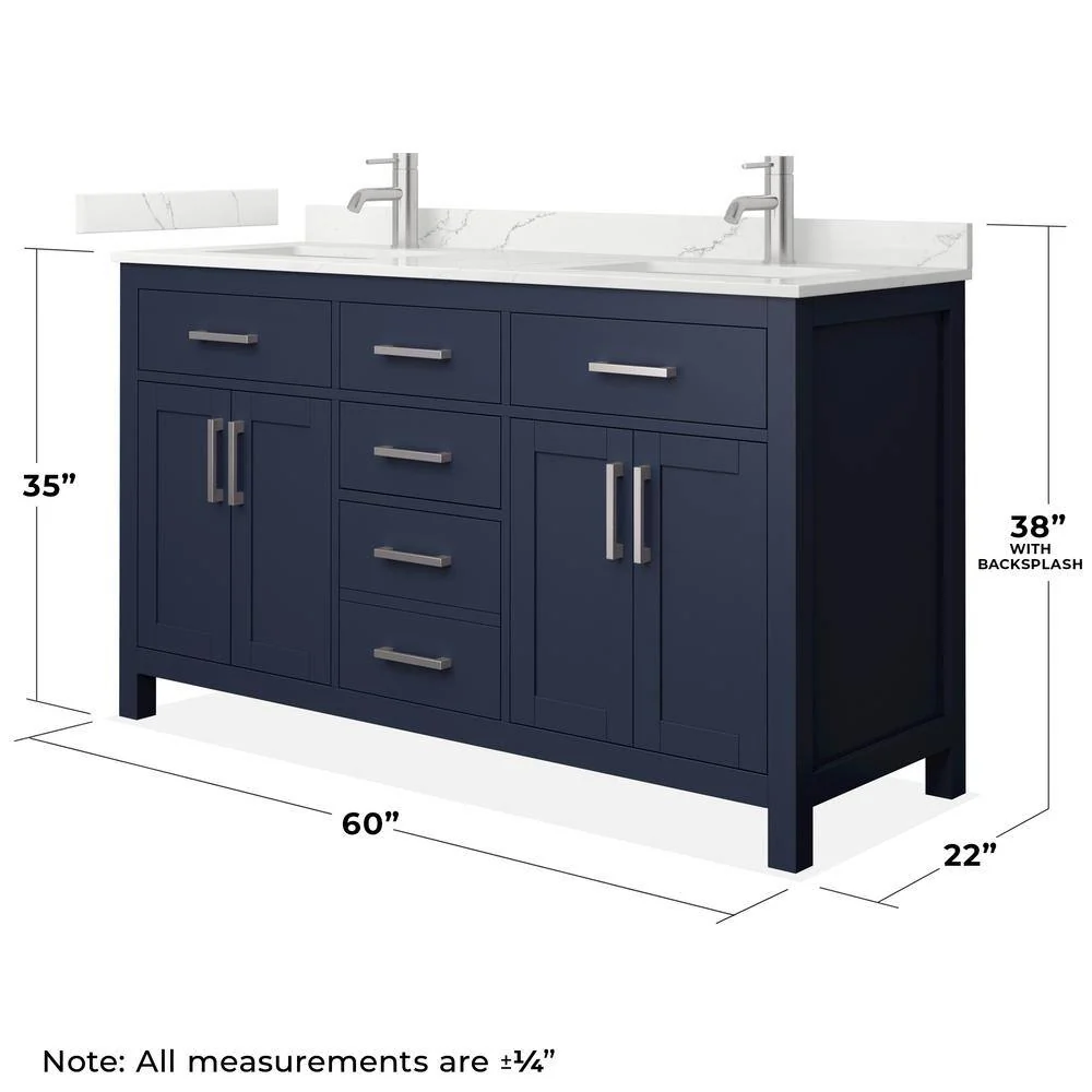 Wyndham Collection Beckett 60 in. Double Freestanding Dark Blue Bath Vanity with Giotto Quartz Top - Image 4