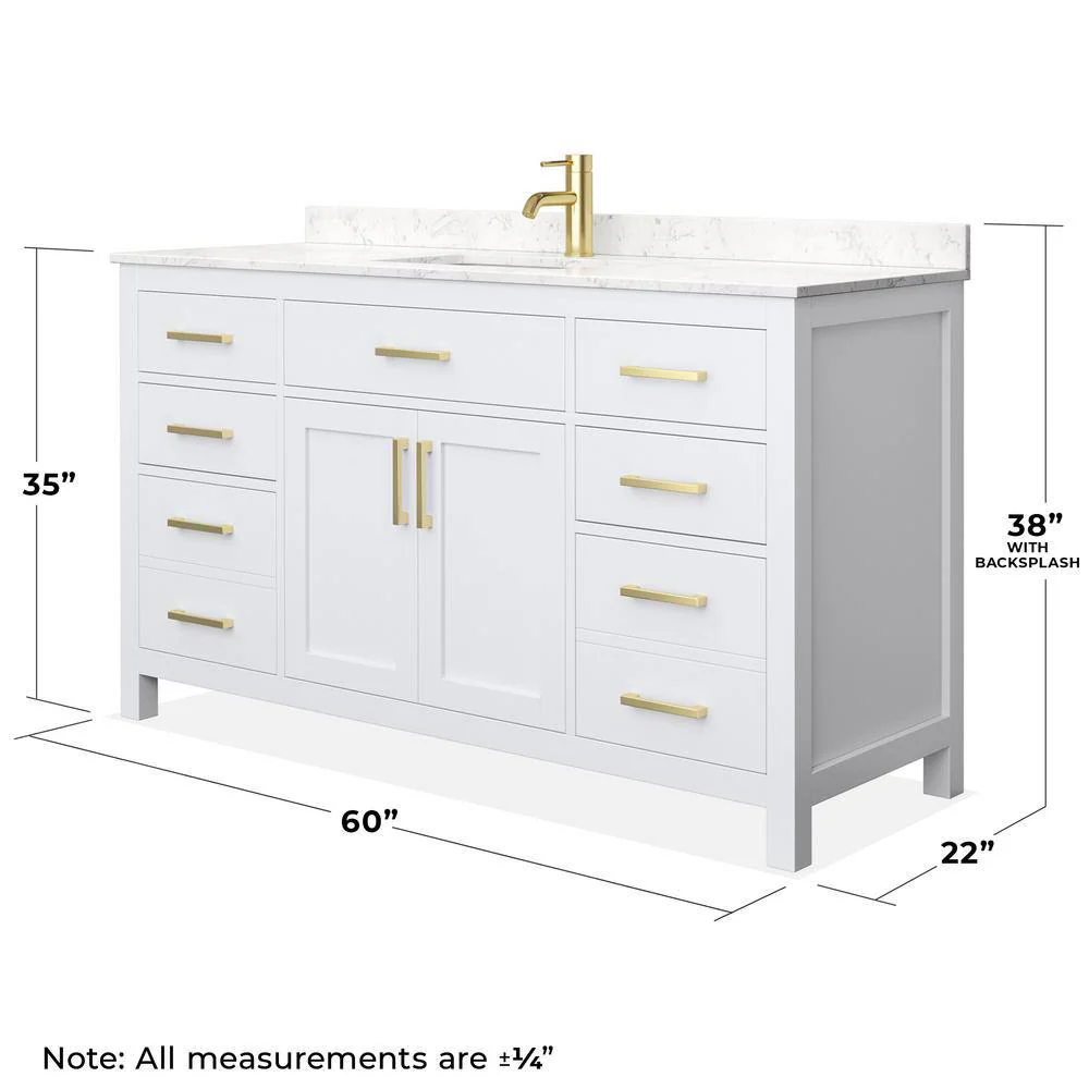 Wyndham Collection Beckett 60" Single Sink Bath Vanity with Carrara Marble Top - Image 5