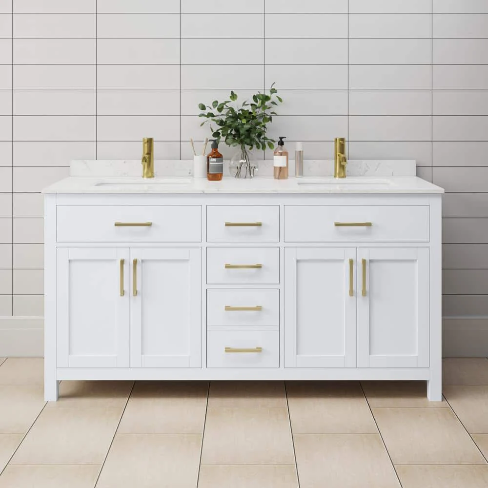 Wyndham Collection Beckett 66" Double Bath Vanity with Cultured Marble Top in White