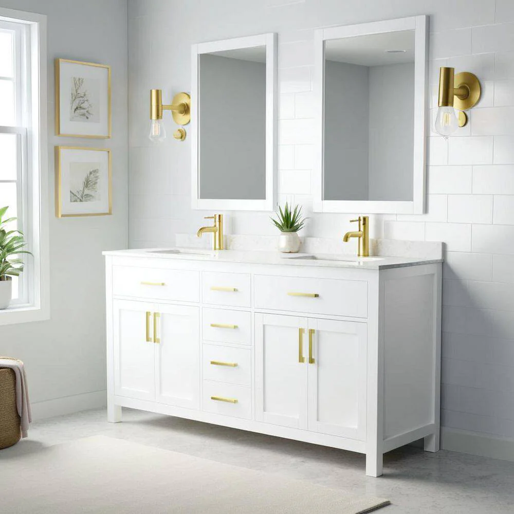 Wyndham Collection Beckett 66" Double Bath Vanity with Cultured Marble Top in White - Image 2