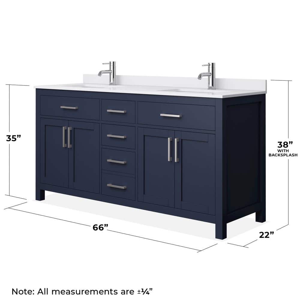 Wyndham Collection Beckett 66" Double Sink Bathroom Vanity in Dark Blue with Cultured Marble Top - Image 6