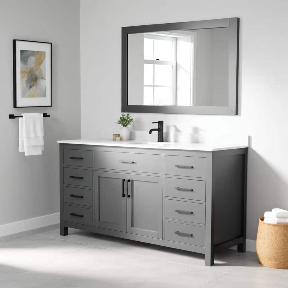 Wyndham Collection Beckett 66" Single Sink Bathroom Vanity in Dark Gray with Carrara Cultured Marble Top - Image 2