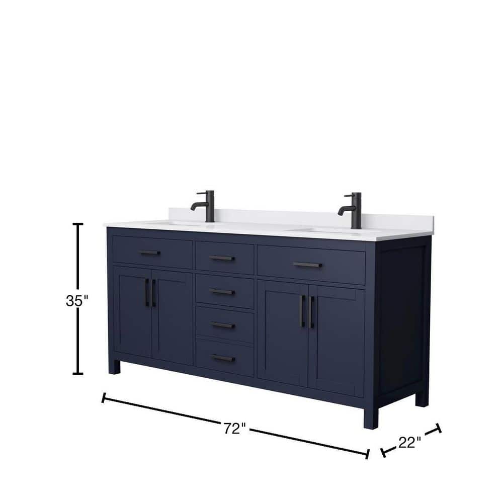 Wyndham Collection Beckett 72" Double Sink Bathroom Vanity in Dark Blue with Cultured Marble Top - Image 3