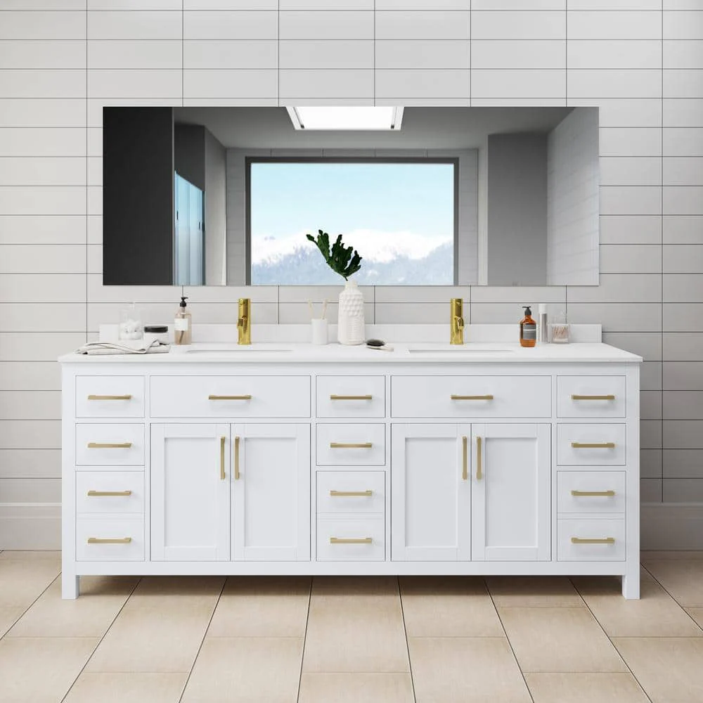 Wyndham Collection Beckett 84" Double Sink Bathroom Vanity with Cultured Marble Top