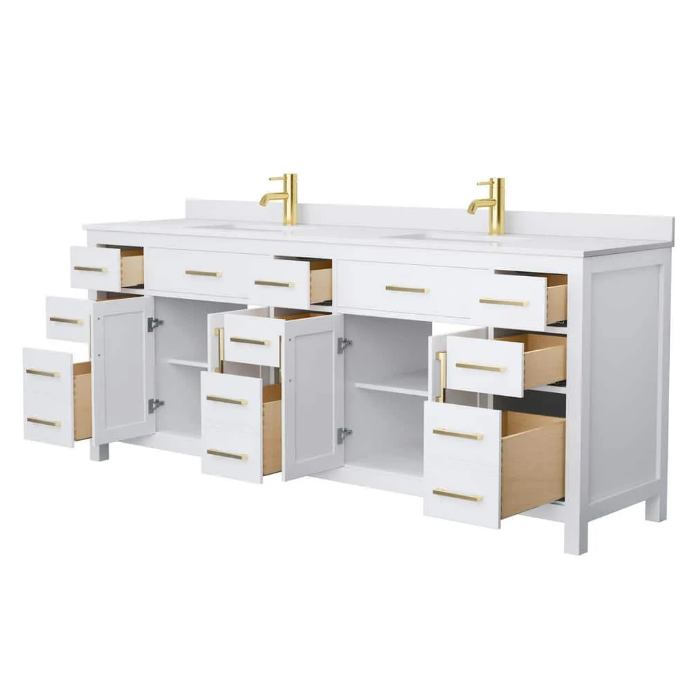 Wyndham Collection Beckett 84" Double Sink Bathroom Vanity with Cultured Marble Top - Image 4