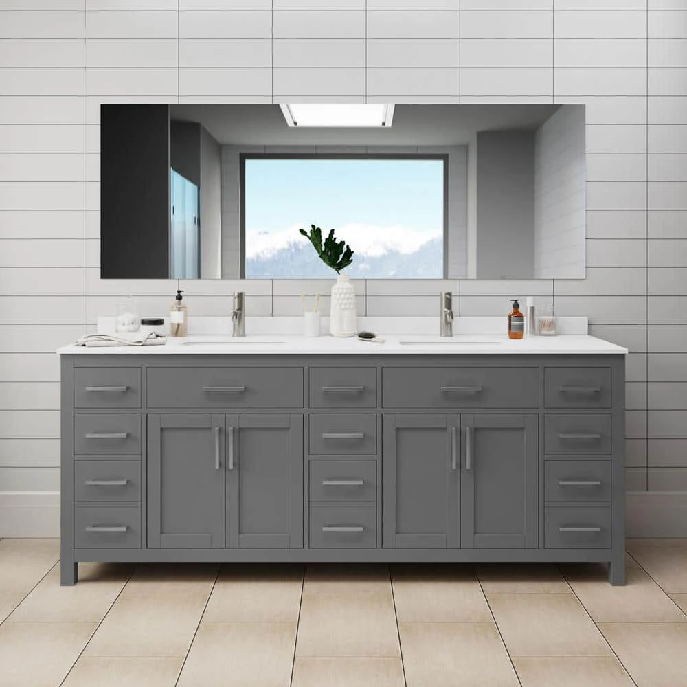 Wyndham Collection Beckett 84" Double Vanity in Dark Gray with Cultured Marble Top