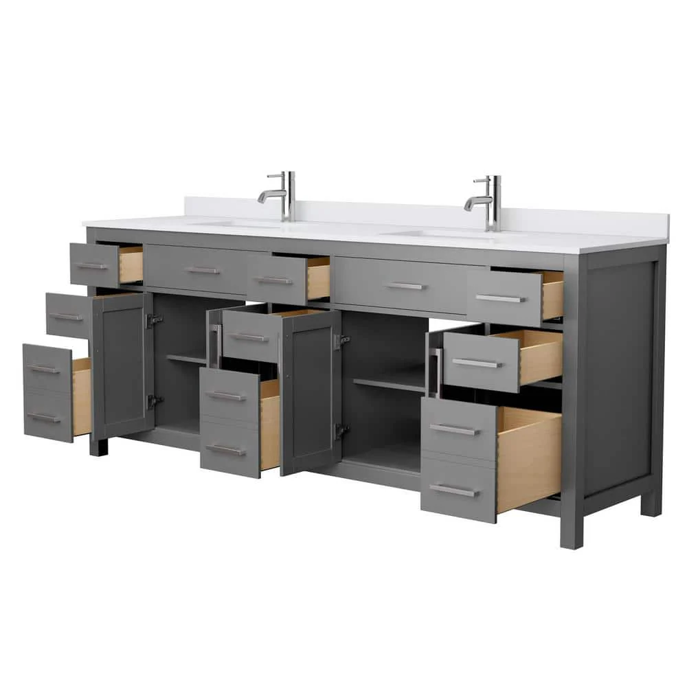Wyndham Collection Beckett 84" Double Vanity in Dark Gray with Cultured Marble Top - Image 3