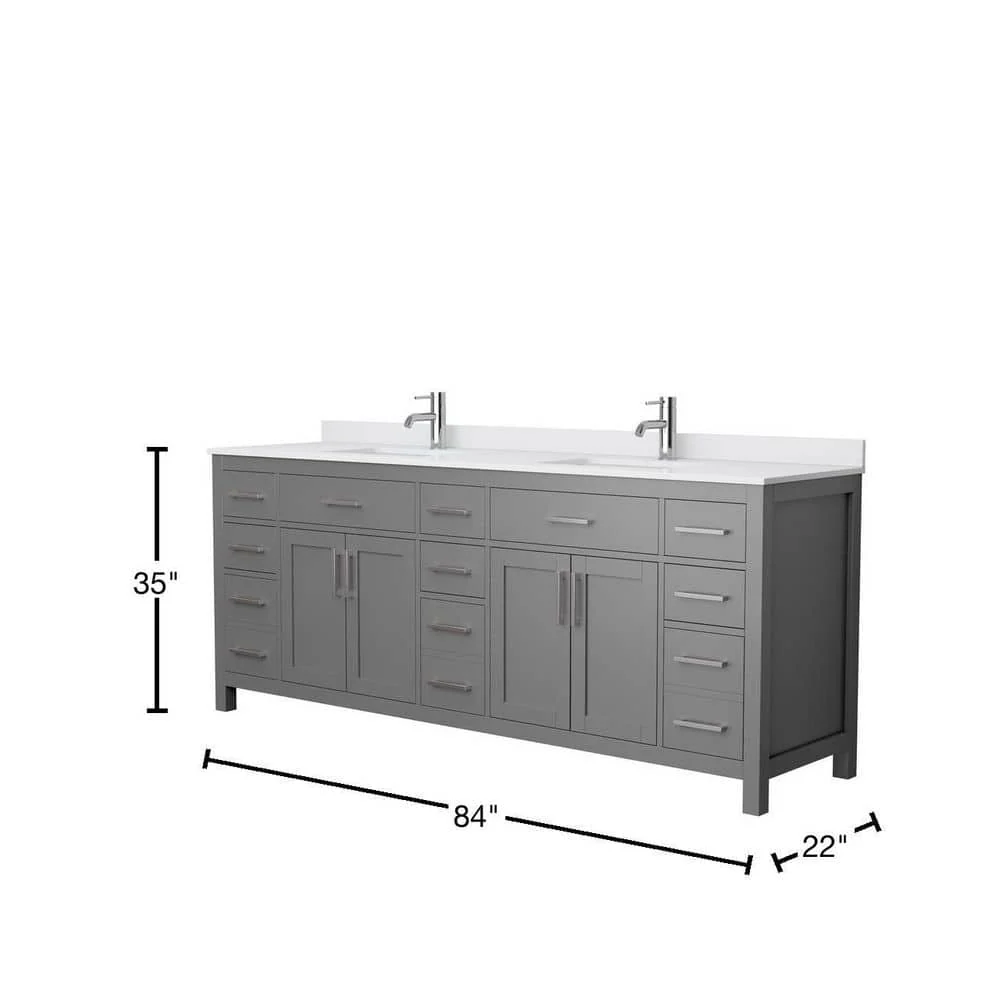 Wyndham Collection Beckett 84" Double Vanity in Dark Gray with Cultured Marble Top - Image 4