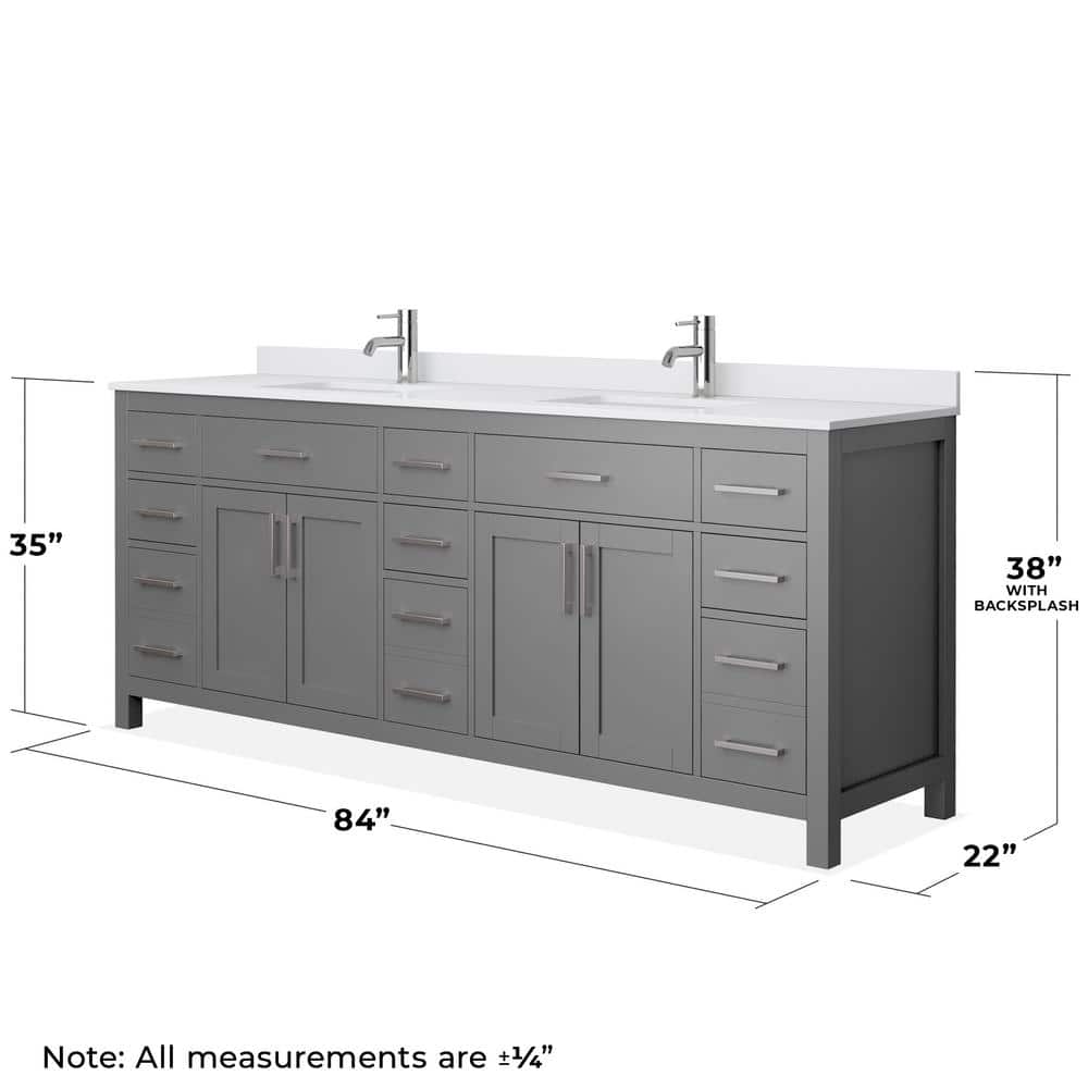 Wyndham Collection Beckett 84" Double Vanity in Dark Gray with Cultured Marble Top - Image 5