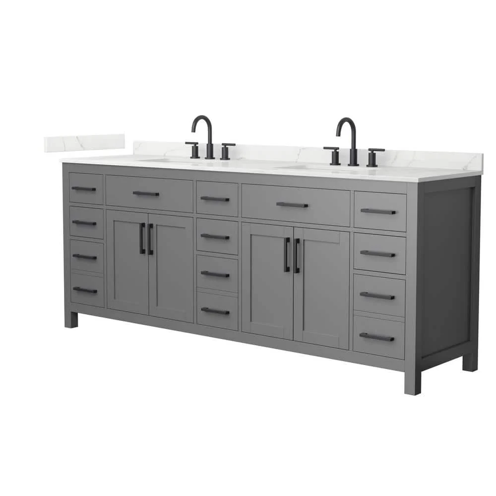 Wyndham Collection Beckett 84 in. Double Freestanding Dark Gray Bath Vanity with Giotto Quartz Top
