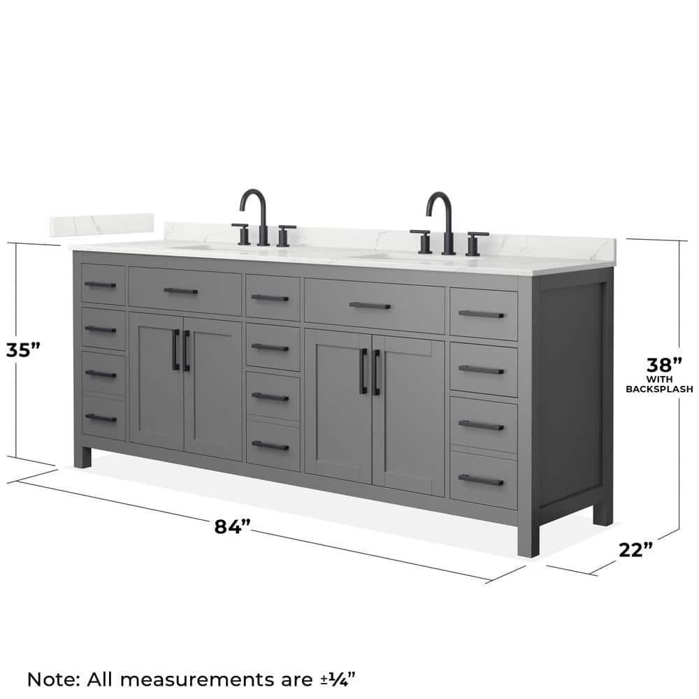 Wyndham Collection Beckett 84 in. Double Freestanding Dark Gray Bath Vanity with Giotto Quartz Top - Image 3