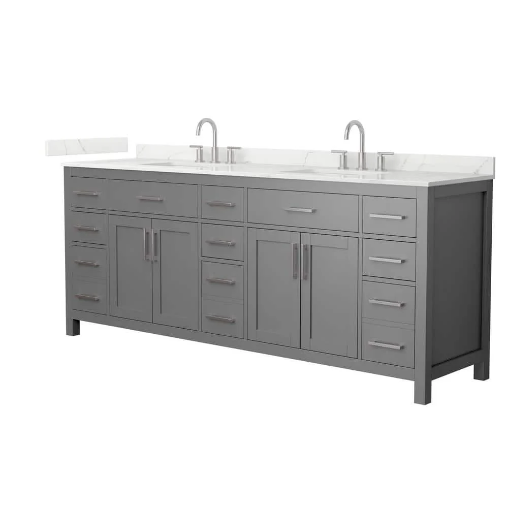 Wyndham Collection Beckett 84 in. Double Freestanding Dark Gray Bath Vanity with Giotto Quartz Top