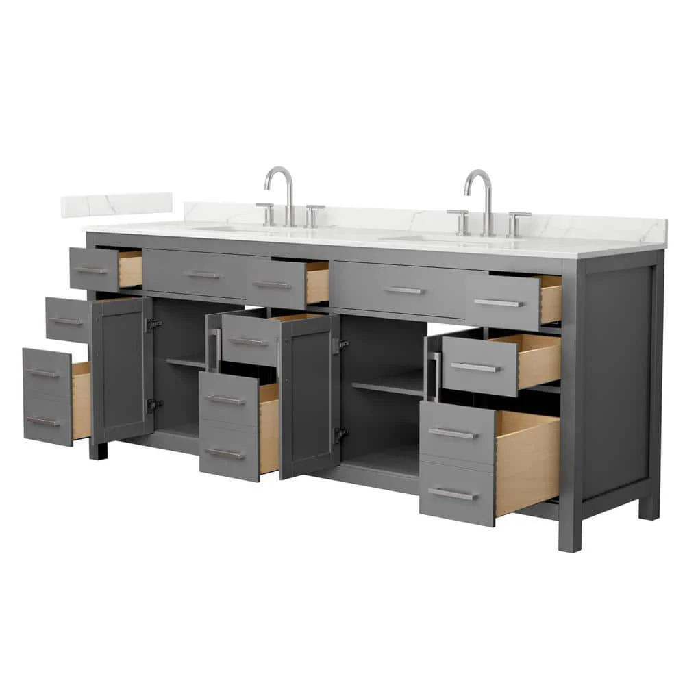 Wyndham Collection Beckett 84 in. Double Freestanding Dark Gray Bath Vanity with Giotto Quartz Top - Image 2