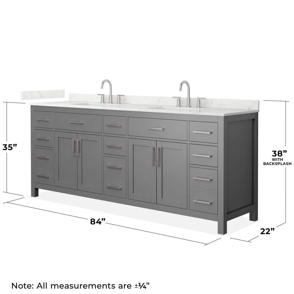 Wyndham Collection Beckett 84 in. Double Freestanding Dark Gray Bath Vanity with Giotto Quartz Top - Image 4