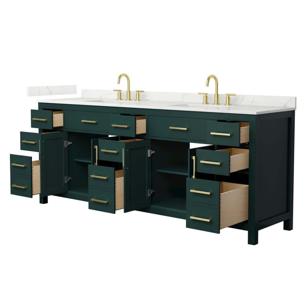 Wyndham Collection Beckett 84 in. Double Freestanding Green Bath Vanity with Giotto Quartz Top - Image 2