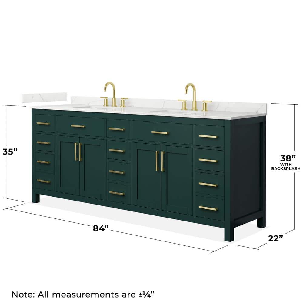 Wyndham Collection Beckett 84 in. Double Freestanding Green Bath Vanity with Giotto Quartz Top - Image 3